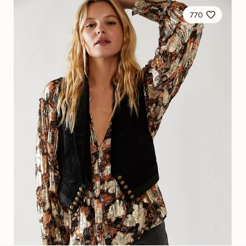 Free people Scorpio oversized long sleaves metalic top new